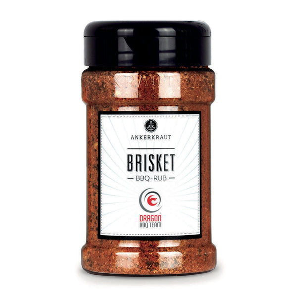 Brisket Rub von Ankerkraut im Gewürzstreuer vor weißem Hintergrund.